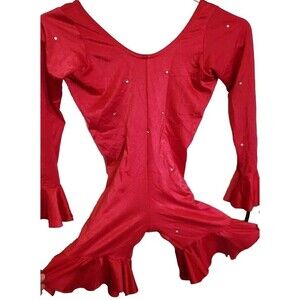 Starmaker MC Red Rhinestone Leotard Dance Costume Girls Jumpsuit Pants One Piece